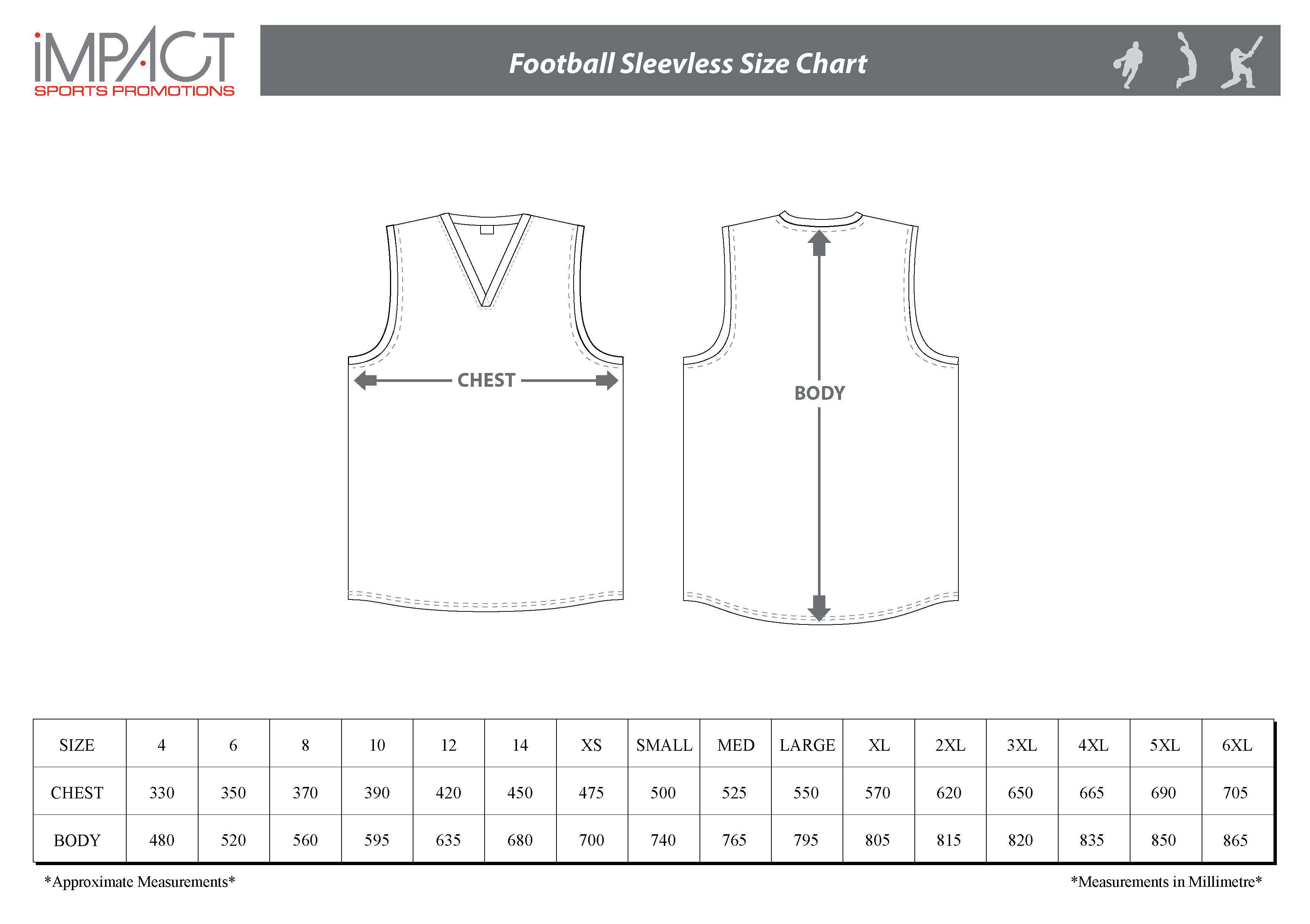 Sizing Chart Impact Sports