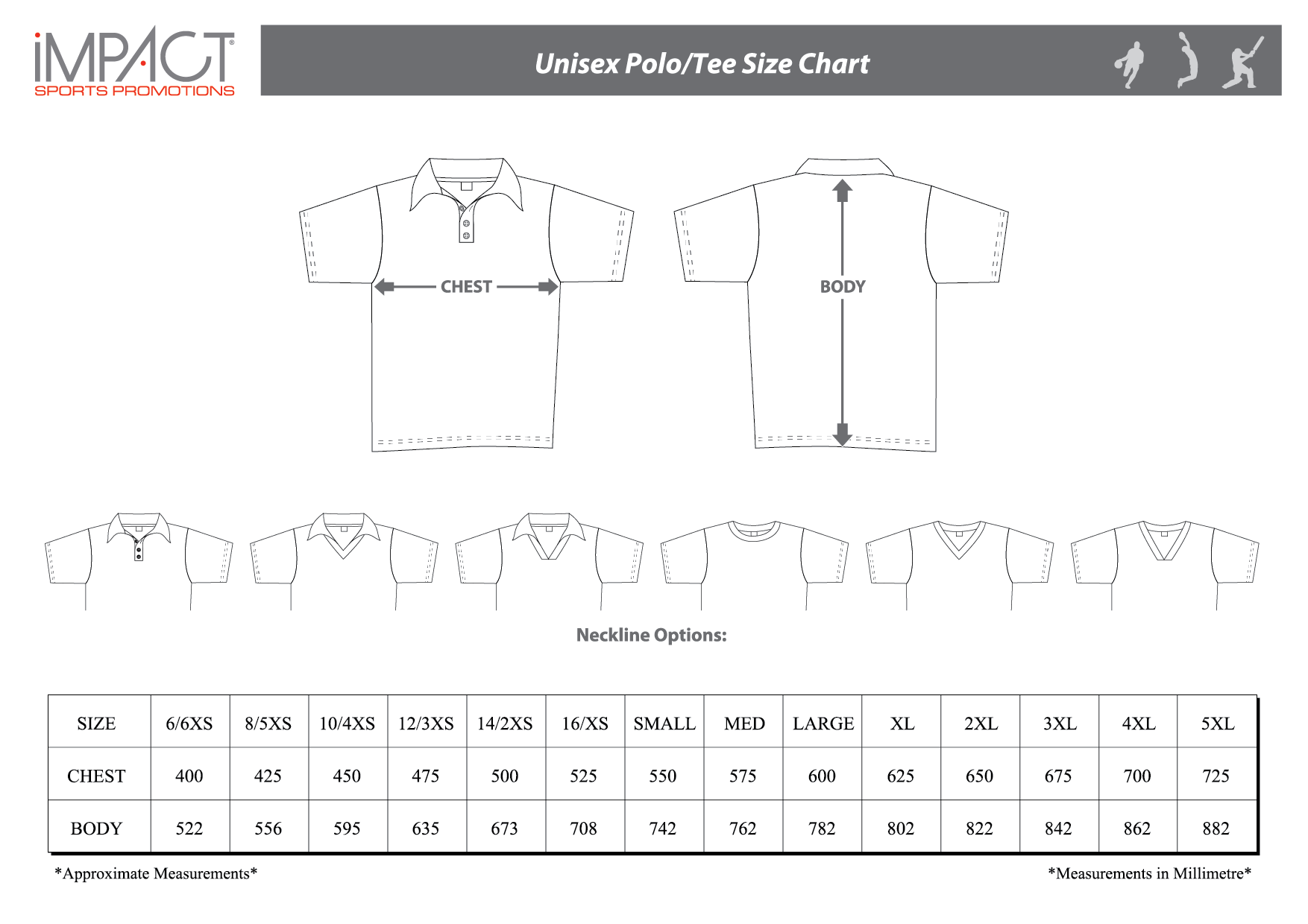 Impact SP Unisex Size Chart