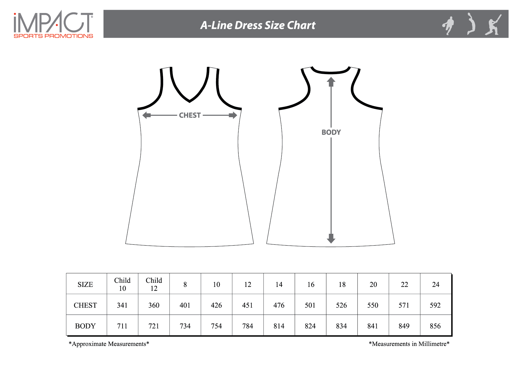Impact SP Gen A-Line Dress Size Chart