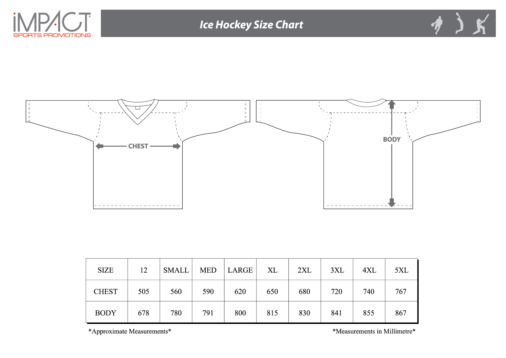 Impact SP Ice Hockey Size Chart